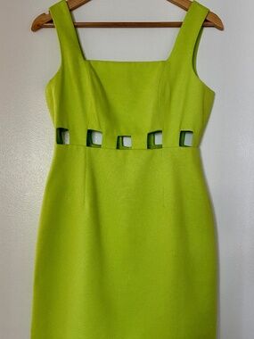 Vintage 1990s Laundry by Shelli Segal Chartreuse Cotton Cutout Mini Dress